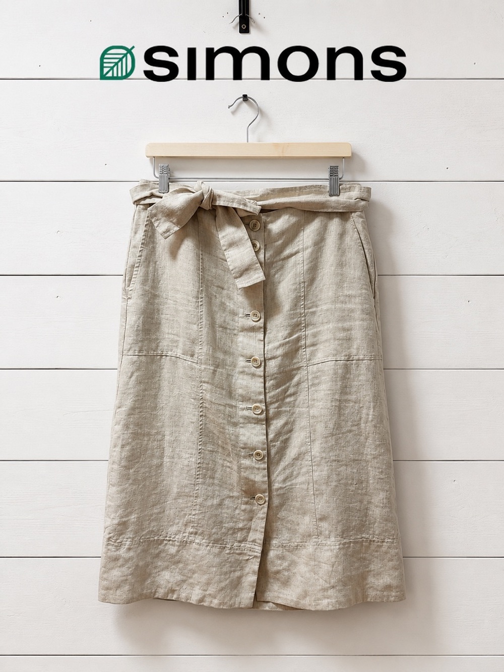 Contemporaine par Simons Beige Linen Button-Front Skirt – Size 12